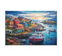 Soleilset Over The Harbour Puzzles para niños de madera, regalo de madera, juego familiar divertido (75 × 50 cm)