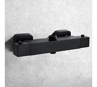 Solepearl Barra mezcladora de ducha termostática cuadrada de dos salidas, válvula de ducha de latón negro mate, barra mezcladora de ducha de doble salida con BSP superior de 34 pulgadas (26,4 mm) +