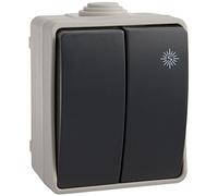 SOLERA 3313 - Doble conmutador/interruptor estanco de superficie, IP54, gris.