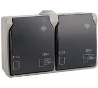 SOLERA 3366 - Base con 2 enchufes estancos de superficie, IP44, color gris