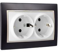 SOLERA 42938 Base Bipolar Fija Doble 2P+T 16A Negro S.Europa, 50 W, 250 V, Neutro
