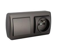 Solera base doble enchufe + interruptor mural 2p+t 250 v 16 a grafito