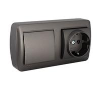 Solera base doble enchufe + interruptor mural 2p+t 250 v 16 a grafito