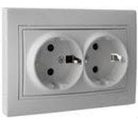 Solera ERP60/2U - Serie Europa, base doble de nechufe 2P+T con obturador.16A,250V. De 154x81. Embornamiento tornillo. Blanco