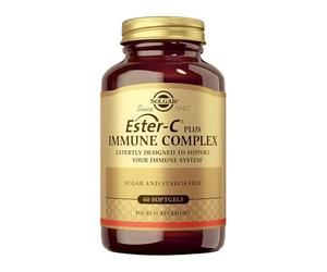Solgar Ester-C Plus Complejo Inmune, Vitamina C Patentada con Saúco, Equinácea y Astrágalo, Refuerzo Inmunitario Avanzado con Vitaminas A, B6, B12, D3 y Zinc, 60 Cápsulas Blandas