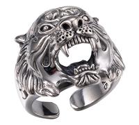 Solid 925 Sterling Silver Tiger Anillo anillo de animales para hombres abiertos ajustables