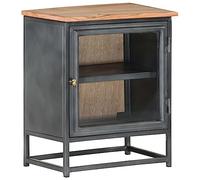 Solid Acacia Wood Nightstand Grey 40x30x50 cm with Glass Door - Timeless Bedside Table for Bedroom or Living Room Sturdy Durable Natural Wood Grain Design - No Assembly Required