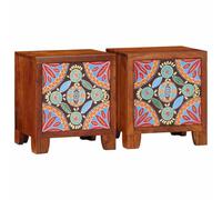 Solid Acacia Wood Nightstand Set of 2, 40x30x45 cm Bedside Table with Storage Shelf, Honey Brown Finish for Bedroom & Living Room, Sturdy & Easy to Clean