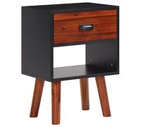 Solid Acacia Wood Nightstand with Drawer 40x30x57 cm, Modern Bedside Table for Bedroom & Living Room, Sturdy MDF Storage Shelf, Easy Assembly, Black and Brown