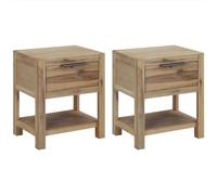 Solid Acacia Wood Nightstand with Drawers 40x30x48 cm, Rustic Bedside Table with Shelf, Sturdy Side Table for Bedroom or Living Room, Vintage Finish, Easy Assembly, Set of 2