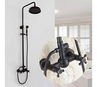 Solid Brass Shower Set Faucet Oil Rubbed Bronze Shower Dual Handles Mixer Tap Wall Mounted,