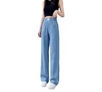 Solid Color Close Fitting Women's Straight Leg Jeans High Waist Loose Jeans Wide Leg Loose Denim Pants Chaleco Mujer Negro, azul claro, XL