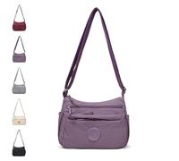 Solid Color Fashionable Multi-pocket Zipper Crossbody Bag, Casual Versatile for Travel Work Daily Use (Purple)