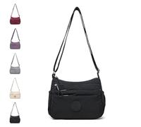 Solid Color Fashionable Multi-pocket Zipper Crossbody Bag, Casual Versatile for Travel Work Daily Use (Black)