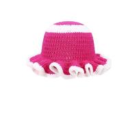 Solid Color Hand Knitted Knit Hat In With Hollowed Out And Ruffled Design Bucket Shaped Fisherman's(2RoseRed1White)
