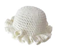 Solid Color Hand Knitted Knit Hat In With Hollowed Out And Ruffled Design Bucket Shaped Fisherman's(White)