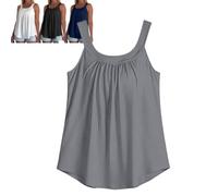 Solid Color Pleated Tank Top with Built in Bra Flowy Summer Tops for Women (Gray,XL)
