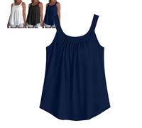 Solid Color Pleated Tank Top with Built in Bra Flowy Summer Tops for Women (Navy,XL)