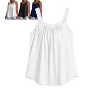 Solid Color Pleated Tank Top with Built in Bra Flowy Summer Tops for Women (White,3XL)