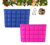 Solid Color Quilted Design Clutch, Quilted Puffer Makeup Bag for Women, Soft Puffy Toiletry Bags for Gym Vacation (Mix-r)