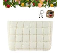 Solid Color Quilted Design Clutch, Quilted Puffer Makeup Bag for Women, Soft Puffy Toiletry Bags for Gym Vacation (White)