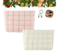 Solid Color Quilted Design Clutch, Quilted Puffer Makeup Bag for Women, Soft Puffy Toiletry Bags for Gym Vacation (Mix-a)