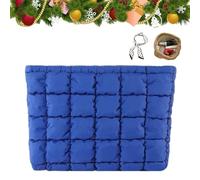 Solid Color Quilted Design Clutch, Quilted Puffer Makeup Bag for Women, Soft Puffy Toiletry Bags for Gym Vacation (Blue)