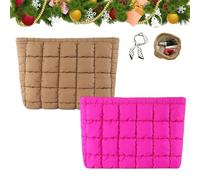 Solid Color Quilted Design Clutch, Quilted Puffer Makeup Bag for Women, Soft Puffy Toiletry Bags for Gym Vacation (Mix-t)