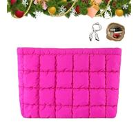 Solid Color Quilted Design Clutch, Quilted Puffer Makeup Bag for Women, Soft Puffy Toiletry Bags for Gym Vacation (Rose Red)