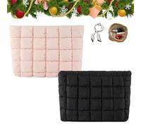 Solid Color Quilted Design Clutch, Quilted Puffer Makeup Bag for Women, Soft Puffy Toiletry Bags for Gym Vacation (Mix-k)