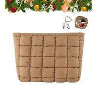 Solid Color Quilted Design Clutch, Quilted Puffer Makeup Bag for Women, Soft Puffy Toiletry Bags for Gym Vacation (Brown)