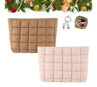 Solid Color Quilted Design Clutch, Quilted Puffer Makeup Bag for Women, Soft Puffy Toiletry Bags for Gym Vacation (Mix-f)