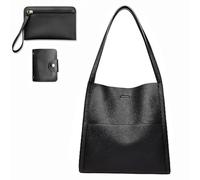 Solid Color Simple Genuine Leather Shoulder Bag,2023 Custom Leather Shoulder Bag,Large Capacity Tote Handbags, Shoulder Bag (Black)