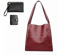 Solid Color Simple Genuine Leather Shoulder Bag,2023 Custom Leather Shoulder Bag,Large Capacity Tote Handbags, Shoulder Bag (Red)