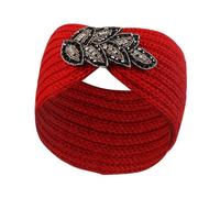 Solid Color Winter Headbands For Women Bowknot Handwork Knitting Hair Accessories Warm Headband(Red)