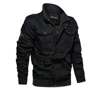 Solid Jacken Herren Sommer Herren Mulitaschen Plus große Größe Reißverschluss Reißverschluss Solide Jacke Freizeitmantel atmungsaktiv Stehkragen Top Herren Wolle (Black, XXXL)