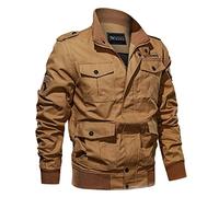 Solid Jacken Herren Sommer Herren Mulitaschen Plus große Größe Reißverschluss Reißverschluss Solide Jacke Freizeitmantel atmungsaktiv Stehkragen Top Herren Wolle (Khaki, XXXXXXL)
