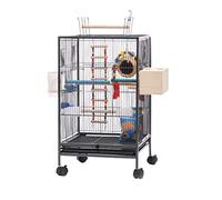 Solid Luxury - Jaula de hierro forjado para pájaros, jaula de vuelo grande con soporte, jaula para pájaros para mascotas para la familia, balcón al aire libre (negro)