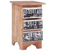 Solid Mahogany Nightstand 30x30x51 cm with 3 Drawers - Vintage Handmade Wooden Bedside Table for Bedroom Living Room - Durable Tropical Hardwood Furniture