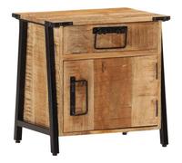Solid Mango Wood Nightstand 40x30x42 cm with Iron Frame, Elegant Bedside Table for Bedroom & Living Room, Sturdy Storage Cabinet with Drawer and Shelf, Unique Wood Grain Design