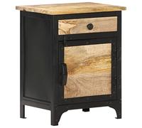 Solid Mango Wood Nightstand 40x30x50 cm, Industrial Style Bedside Table with Storage Drawer & Door, Handmade Solid Furniture for Bedroom, Unique Wood Grain, No Assembly Required