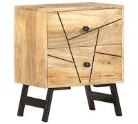 Solid Mango Wood Nightstand 40x30x50 cm with 2 Drawers, Rustic Bedside Table for Bedroom, Sturdy Steel Legs, Easy Assembly, Polished Finish, Compact Storage Furniture