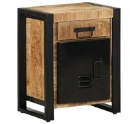 Solid Mango Wood Nightstand 40x30x50 cm with Iron Legs, Elegant Bedside Table for Bedroom Decor, Sturdy Storage Side Table with Wall Mounting Kit, Rustic Home Furniture