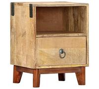 Solid Mango Wood Nightstand 40x30x52 cm with Drawer & Open Shelf, Rustic Bedside Table for Bedroom Storage, Natural Wood Grain Finish, Sturdy & Durable Furniture