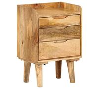 Solid Mango Wood Nightstand 40x30x59.5 cm with 3 Drawers, Rustic Retro Bedside Table for Bedroom, Handmade Solid Wood Furniture with Unique Grain, Easy to Assemble