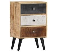 Solid Mango Wood Nightstand 40x30x60 cm with 3 Drawers - Elegant Medieval Design Bedside Table for Bedroom, Polished Finish, Sturdy & Spacious Storage