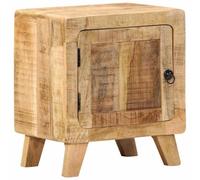 Solid Mango Wood Nightstand 40x32x46 cm with Storage Door, Rustic Bedside Table for Bedroom, Sturdy Tropical Hardwood End Table with Wood Legs, Elegant Vintage Night Stand for Room or Guest Room