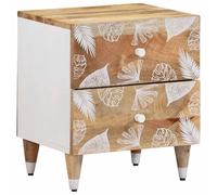 Solid Mango Wood Nightstand 40x33.5x46 cm with 2 Drawers, Elegant Bedside Table for Bedroom & Living Room, Durable Tropical Hardwood Furniture with Storage Space
