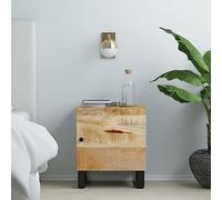 Solid Mango Wood Nightstand 40x33x46 cm with Industrial Iron Legs, Unique Wood Grain, Spacious Storage for Bedroom or Living Room, Rustic Modern Side Table