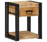 Solid Mango Wood Nightstand 40x35x50 cm with Drawer and Shelf, Elegant Bedside Table for Bedroom, Sturdy Tropical Hardwood Night Stand with Spacious Storage, Rustic Home Decor Furniture